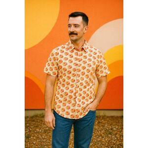 Vintage Mens Citrus Print Short Sleeve Button Up Shirt Size Large‎